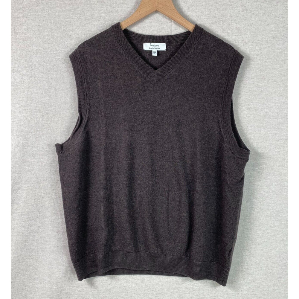 Turnbury‎ Mens 100% Merino Wool Sweater Vest Size XL Brown Preppy Grandpacore